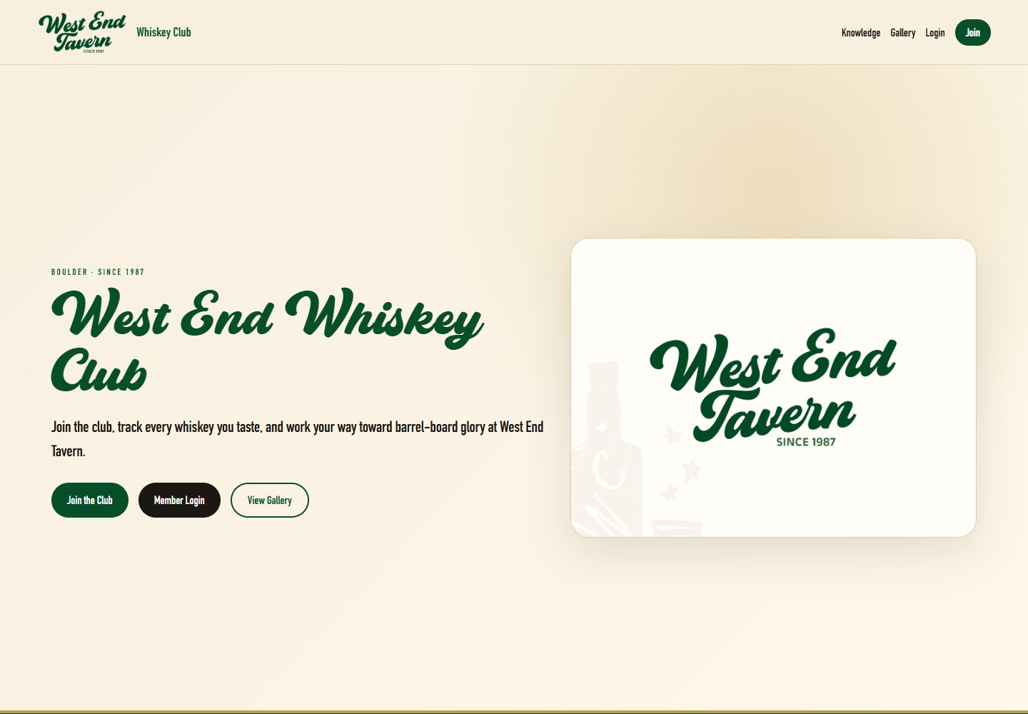 West End Whiskey Club website preview